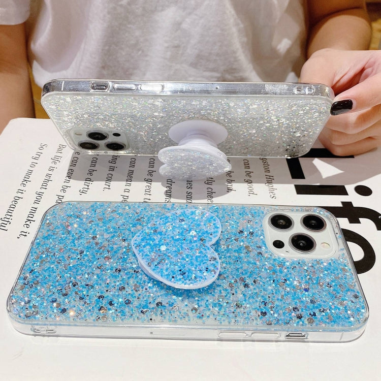 For iPhone 15 Pro Max Starry Sequin Heart Stand Epoxy TPU Phone Case(Silver) - HoMEdemic™ 
