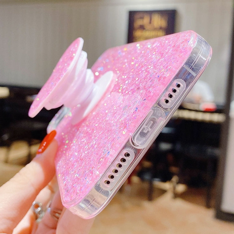 For iPhone 15 Pro Max Starry Sequin Heart Stand Epoxy TPU Phone Case(Yellow) - HoMEdemic™ 