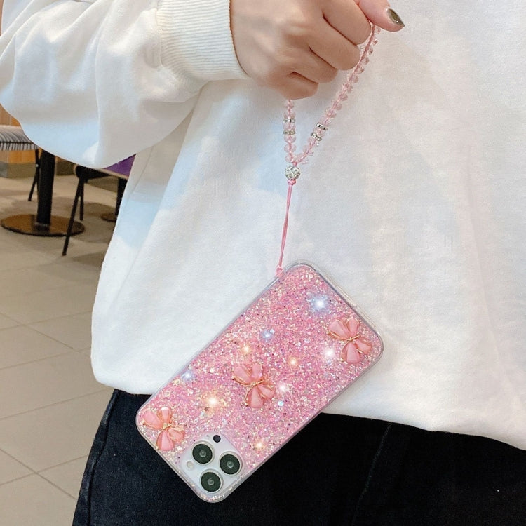 For iPhone 15 Pro Max Starry Sequin Jade Butterfly Epoxy TPU Phone Case with Strap(Pink) - HoMEdemic™ 
