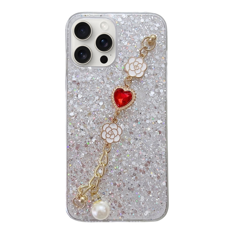 For iPhone 15 Pro Max Starry Sequin Love Gem Chain Epoxy TPU Phone Case(Silver) - HoMEdemic™ 