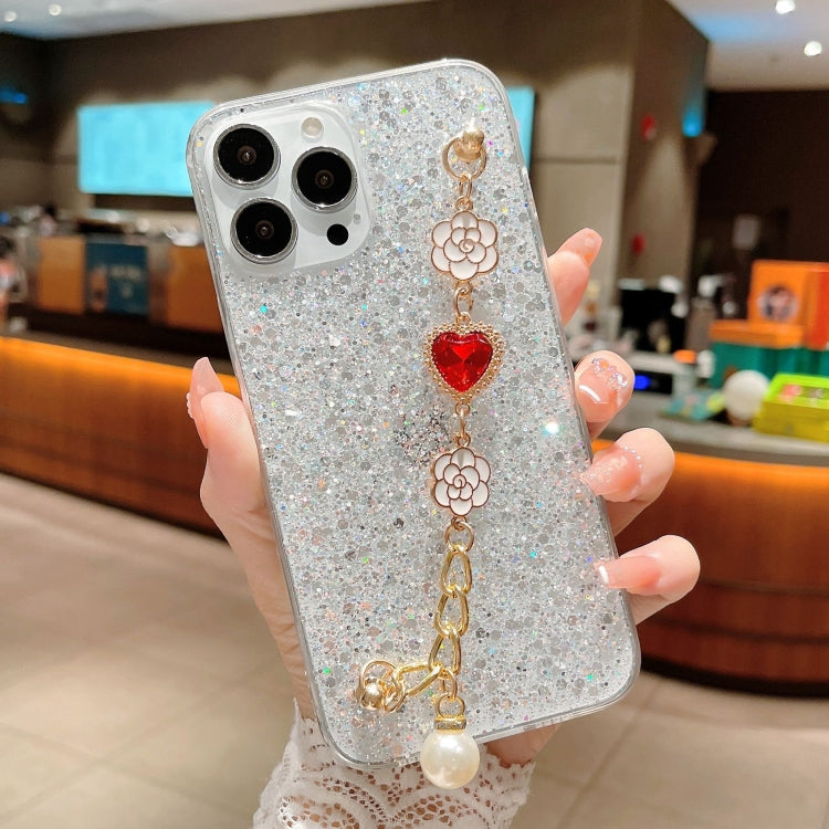 For iPhone 15 Pro Max Starry Sequin Love Gem Chain Epoxy TPU Phone Case(Silver) - HoMEdemic™ 