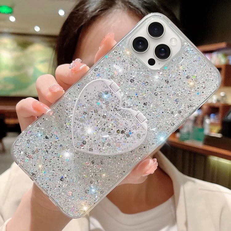 For iPhone 15 Pro Max Starry Sequin Mirror Stand Epoxy TPU Phone Case(Silver) - HoMEdemic™ 