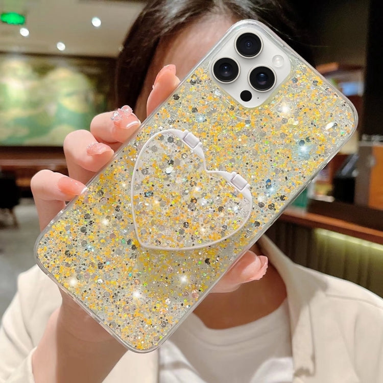 For iPhone 15 Pro Max Starry Sequin Mirror Stand Epoxy TPU Phone Case(Yellow) - HoMEdemic™ 