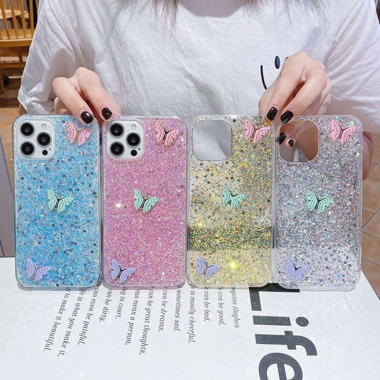 For iPhone 15 Pro Max Starry Sequin Rhinestones Color Butterflies Epoxy TPU Phone Case(Pink) - HoMEdemic™ 