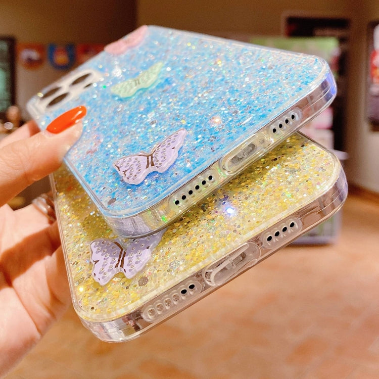For iPhone 15 Pro Max Starry Sequin Rhinestones Color Butterflies Epoxy TPU Phone Case(Pink) - HoMEdemic™ 