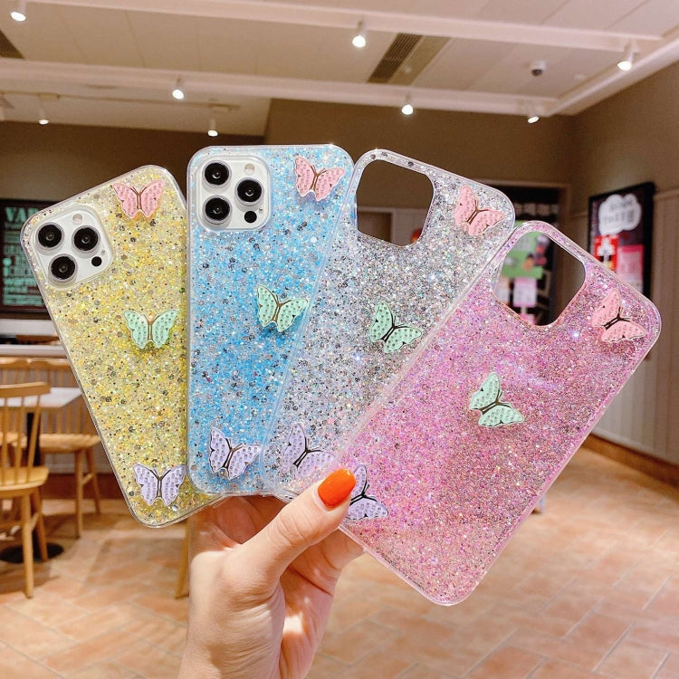 For iPhone 15 Pro Max Starry Sequin Rhinestones Color Butterflies Epoxy TPU Phone Case(Silver) - HoMEdemic™ 