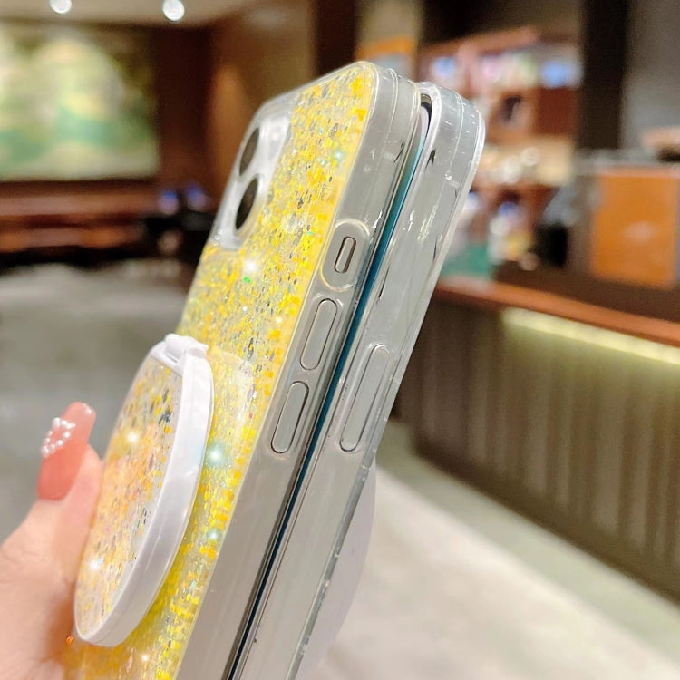 For iPhone 15 Pro Max Starry Sequin Round Mirror Stand Epoxy TPU Phone Case(Yellow) - HoMEdemic™ 