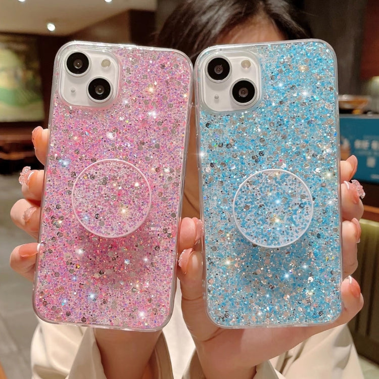 For iPhone 15 Pro Max Starry Sequin Round Stand Epoxy TPU Phone Case(Blue) - HoMEdemic™ 