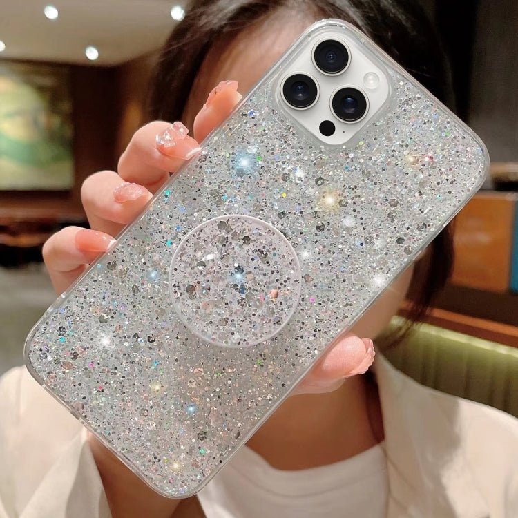 For iPhone 15 Pro Max Starry Sequin Round Stand Epoxy TPU Phone Case(Silver) - HoMEdemic™ 