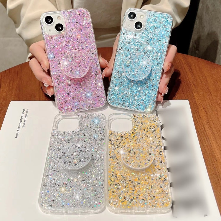For iPhone 15 Pro Max Starry Sequin Round Stand Epoxy TPU Phone Case(Yellow) - HoMEdemic™ 