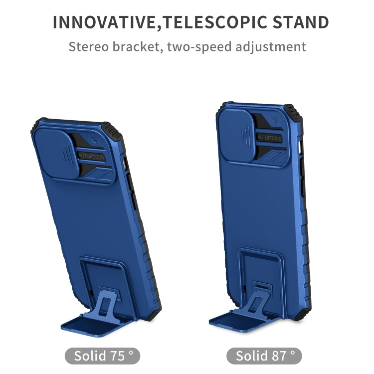 For iPhone 15 Pro Max Stereoscopic Holder Sliding Camshield Phone Case(Blue) - HoMEdemic™ 