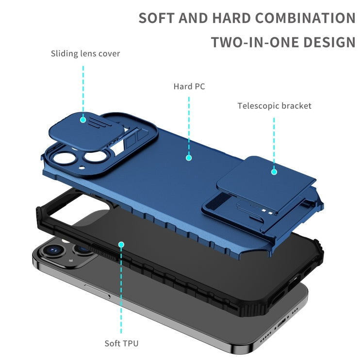For iPhone 15 Pro Max Stereoscopic Holder Sliding Camshield Phone Case(Blue) - HoMEdemic™ 