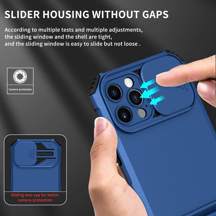 For iPhone 15 Pro Max Stereoscopic Holder Sliding Camshield Phone Case(Blue) - HoMEdemic™ 