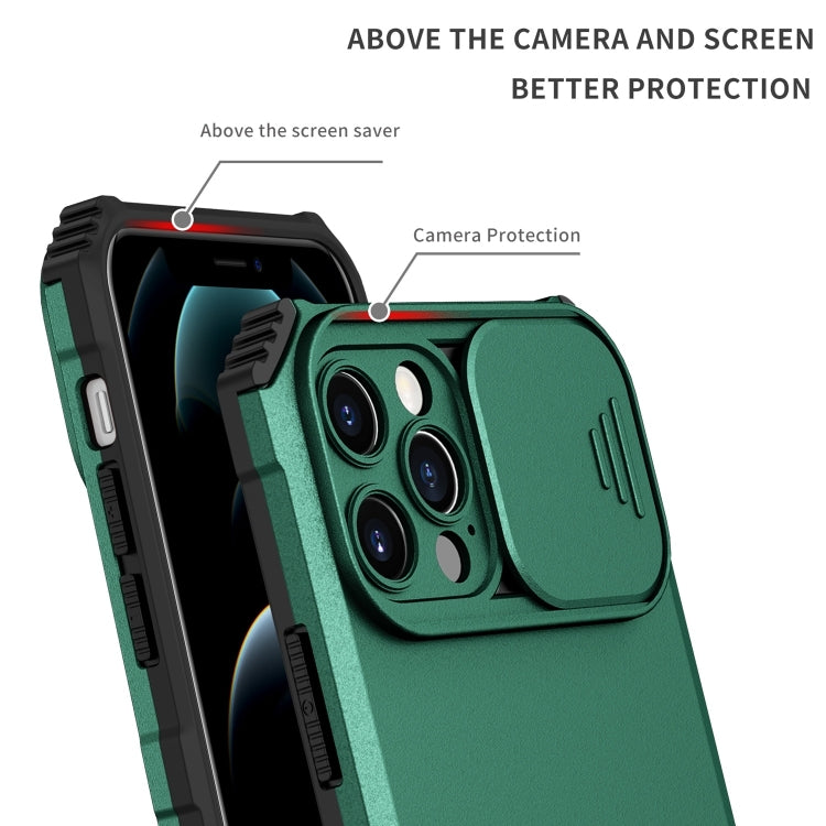For iPhone 15 Pro Max Stereoscopic Holder Sliding Camshield Phone Case(Green) - HoMEdemic™ 