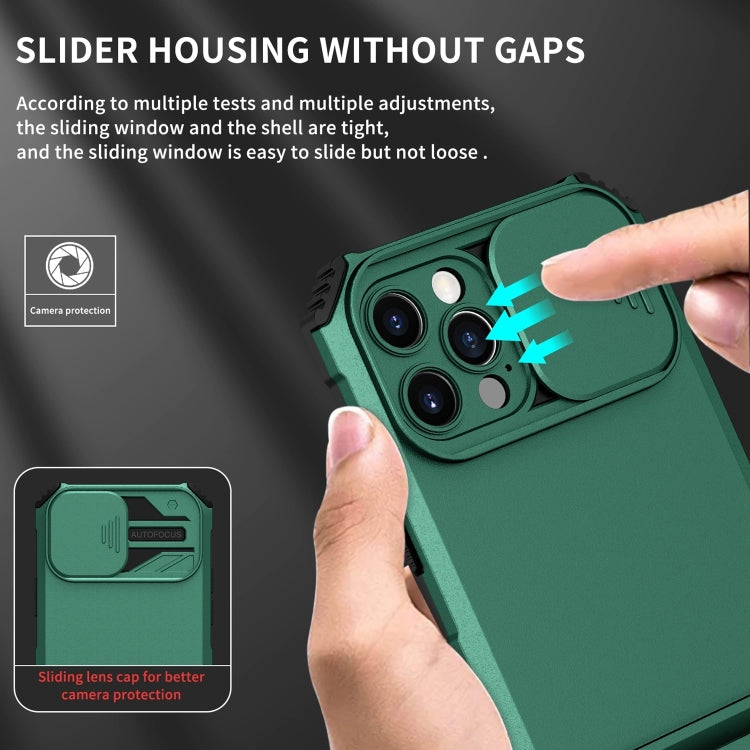 For iPhone 15 Pro Max Stereoscopic Holder Sliding Camshield Phone Case(Green) - HoMEdemic™ 