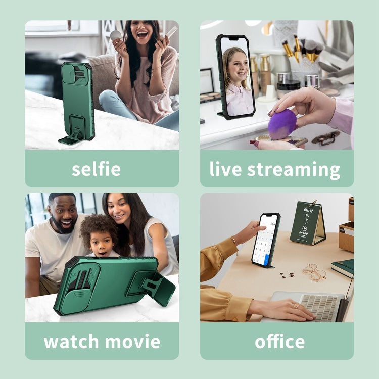 For iPhone 15 Pro Max Stereoscopic Holder Sliding Camshield Phone Case(Green) - HoMEdemic™ 