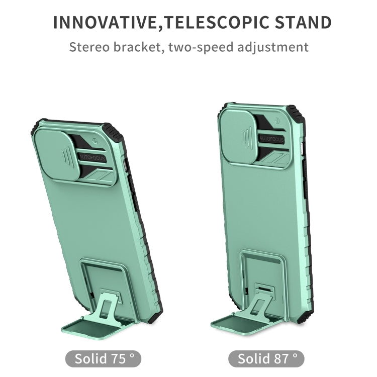 For iPhone 15 Pro Max Stereoscopic Holder Sliding Camshield Phone Case(Light Blue) - HoMEdemic™ 