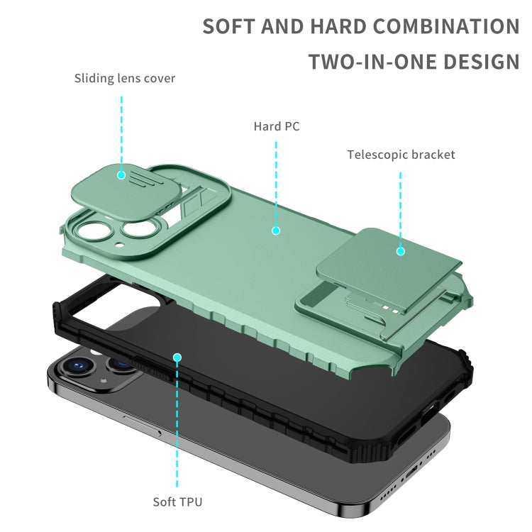 For iPhone 15 Pro Max Stereoscopic Holder Sliding Camshield Phone Case(Light Blue) - HoMEdemic™ 