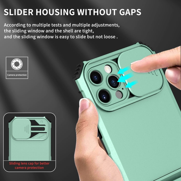 For iPhone 15 Pro Max Stereoscopic Holder Sliding Camshield Phone Case(Light Blue) - HoMEdemic™ 