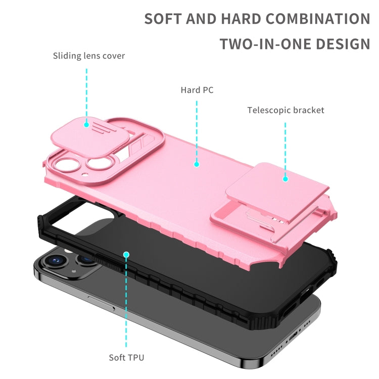 For iPhone 15 Pro Max Stereoscopic Holder Sliding Camshield Phone Case(Pink) - HoMEdemic™ 