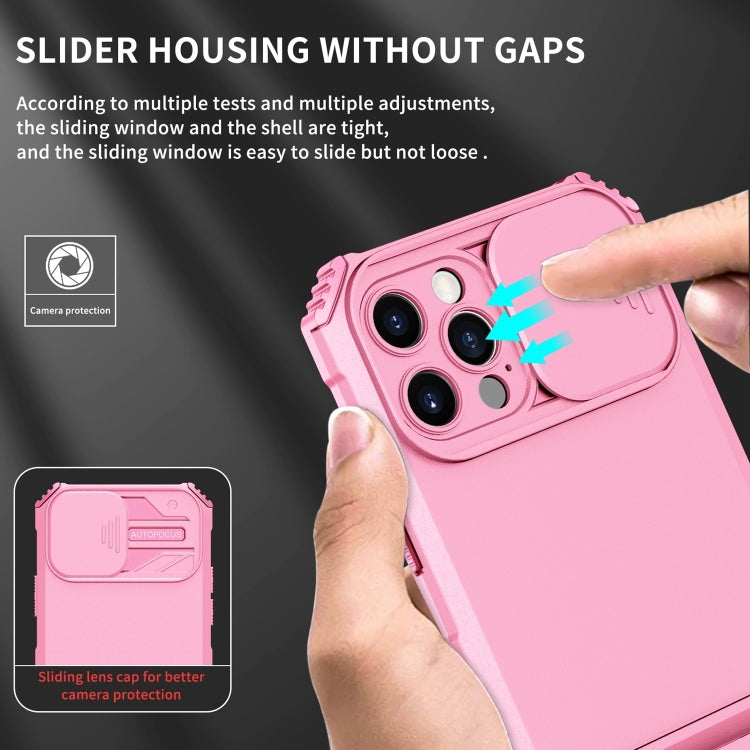 For iPhone 15 Pro Max Stereoscopic Holder Sliding Camshield Phone Case(Pink) - HoMEdemic™ 