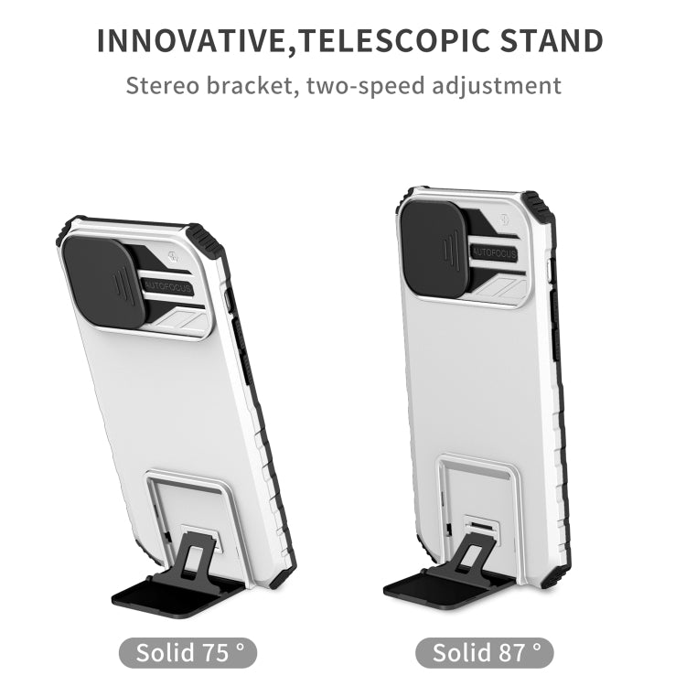 For iPhone 15 Pro Max Stereoscopic Holder Sliding Camshield Phone Case(White) - HoMEdemic™ 