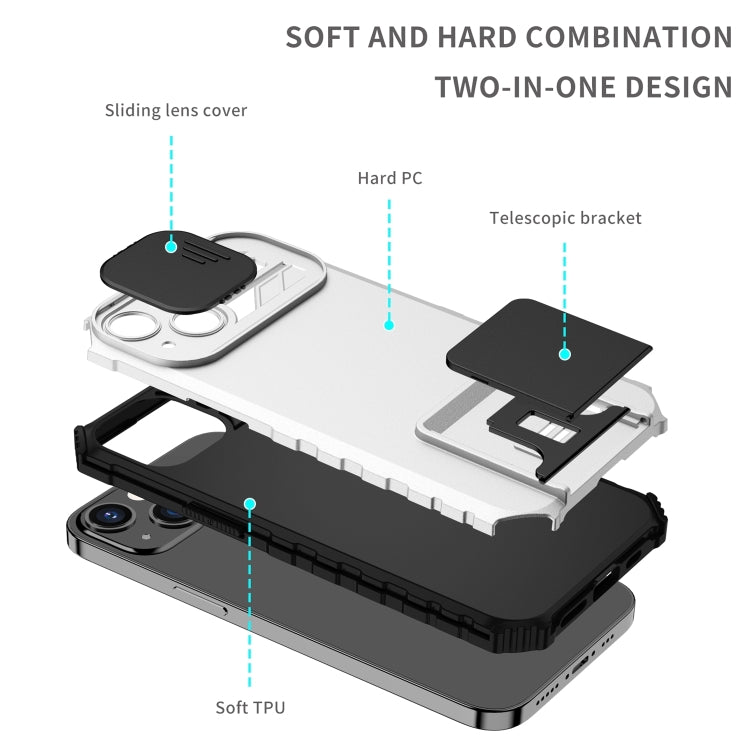 For iPhone 15 Pro Max Stereoscopic Holder Sliding Camshield Phone Case(White) - HoMEdemic™ 