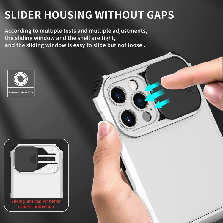 For iPhone 15 Pro Max Stereoscopic Holder Sliding Camshield Phone Case(White) - HoMEdemic™ 