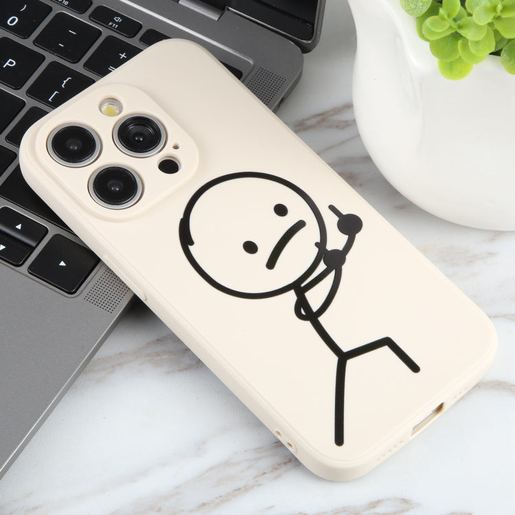 For iPhone 15 Pro Max Stickman Pattern Liquid Silicone Phone Case(White) - HoMEdemic™ 