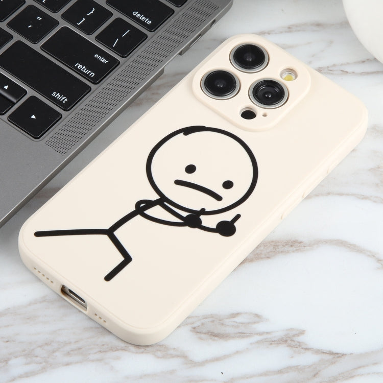 For iPhone 15 Pro Max Stickman Pattern Liquid Silicone Phone Case(White) - HoMEdemic™ 