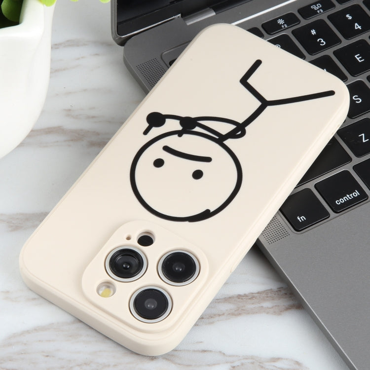 For iPhone 15 Pro Max Stickman Pattern Liquid Silicone Phone Case(White) - HoMEdemic™ 