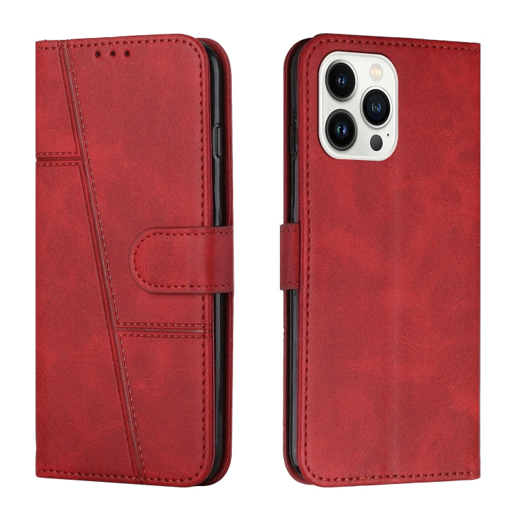 For iPhone 15 Pro Max Stitching Calf Texture Buckle Leather Phone Case(Red) - HoMEdemic™ 