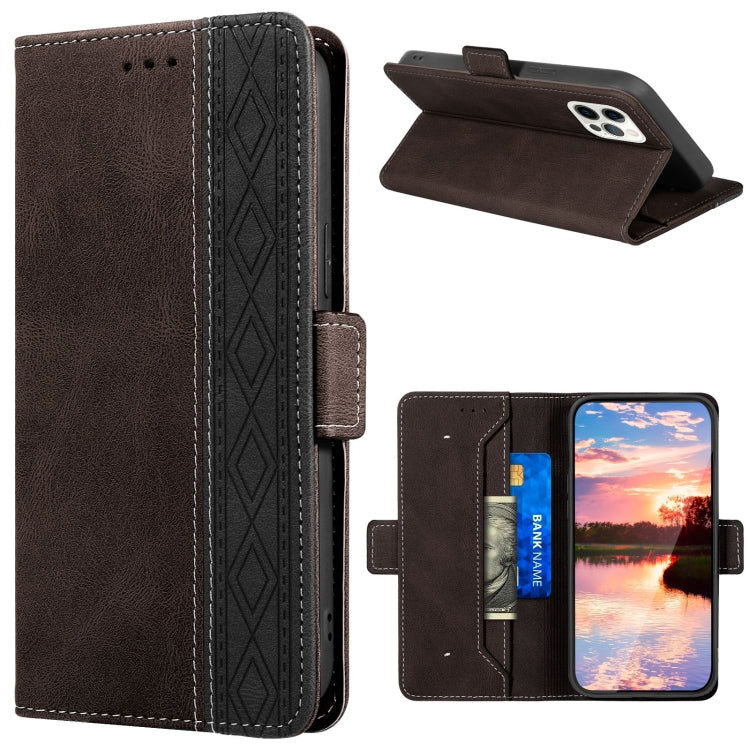 For iPhone 15 Pro Max Stitching Side-Magnetic RFID Leather Phone Case(Coffee) - HoMEdemic™ 
