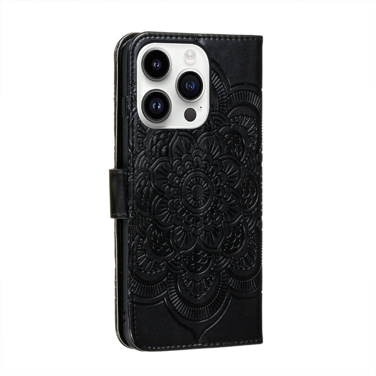 For iPhone 15 Pro Max Sun Mandala Embossing Leather Phone Case(Black) - HoMEdemic™ 