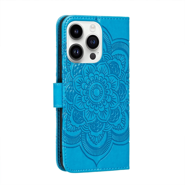 For iPhone 15 Pro Max Sun Mandala Embossing Leather Phone Case(Blue) - HoMEdemic™ 