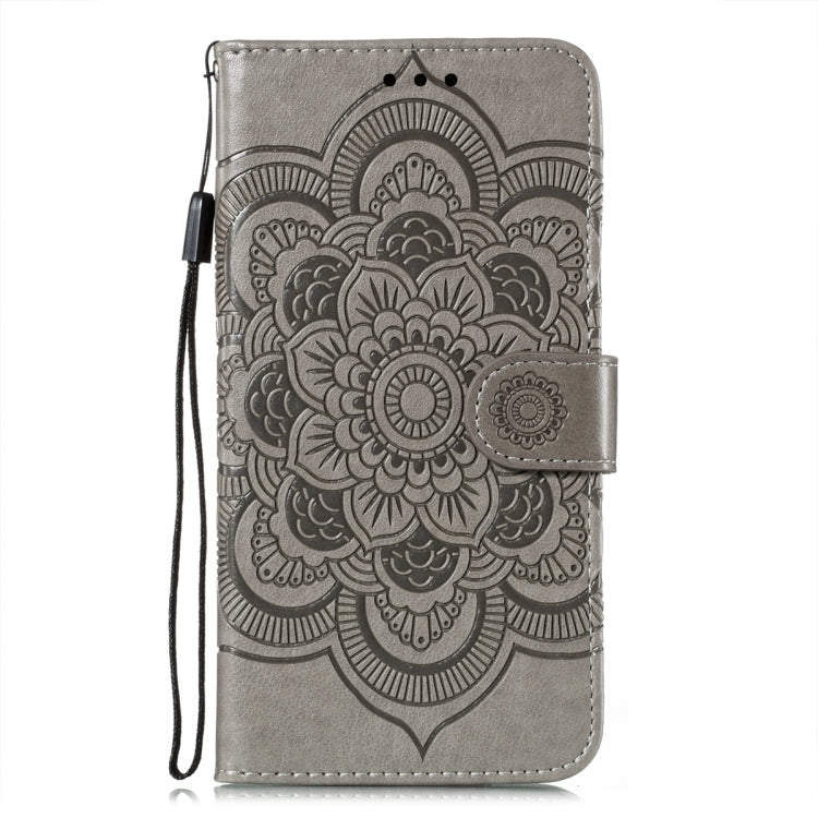 For iPhone 15 Pro Max Sun Mandala Embossing Leather Phone Case(Grey) - HoMEdemic™ 