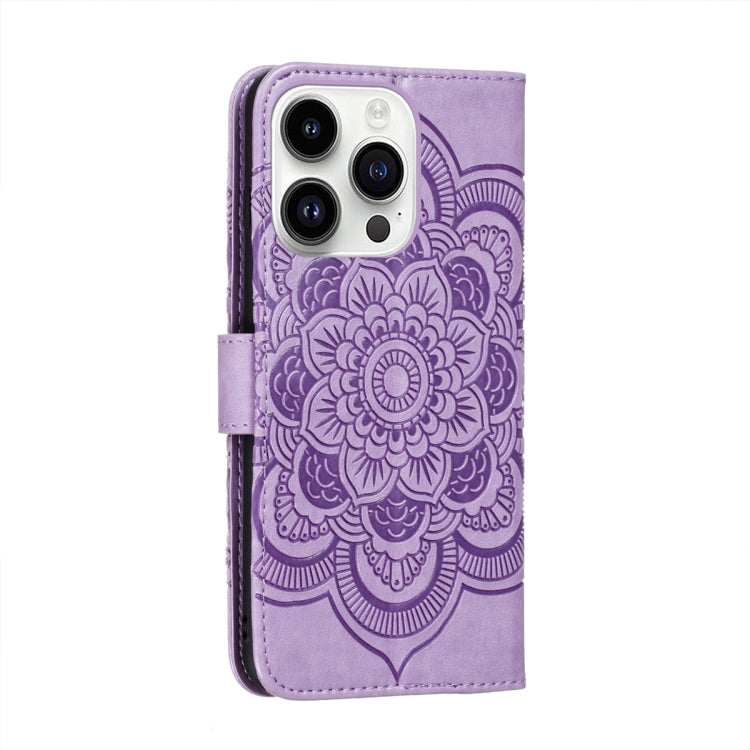 For iPhone 15 Pro Max Sun Mandala Embossing Leather Phone Case(Purple) - HoMEdemic™ 