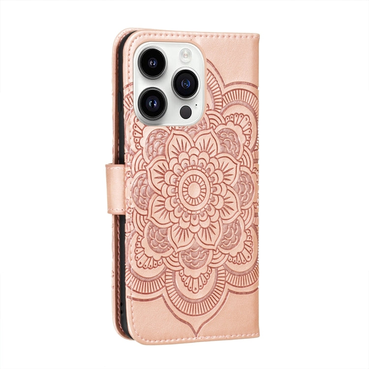 For iPhone 15 Pro Max Sun Mandala Embossing Leather Phone Case(Rose Gold) - HoMEdemic™ 