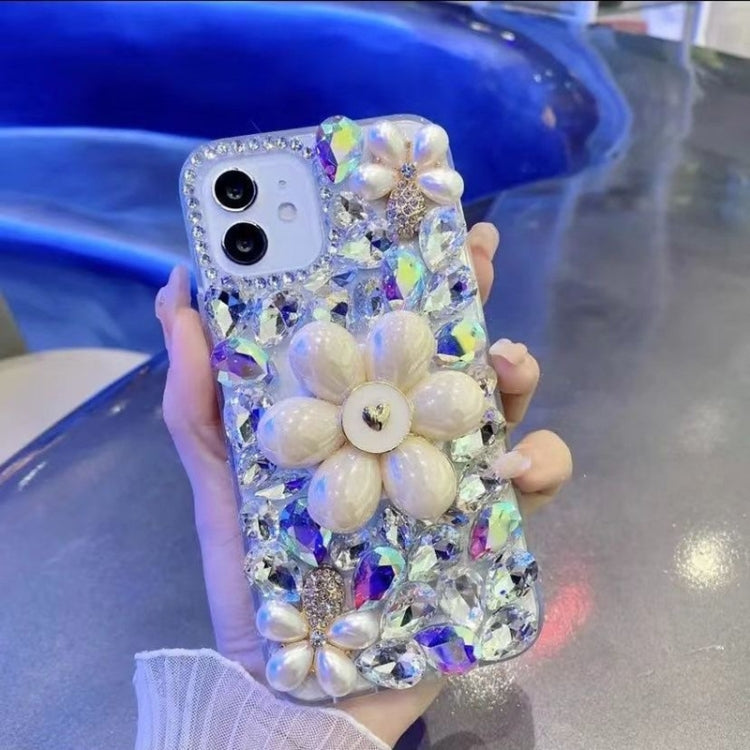 For iPhone 15 Pro Max Sunflower Holder Hand-set Diamond PC Phone Case(Gold) - HoMEdemic™ 