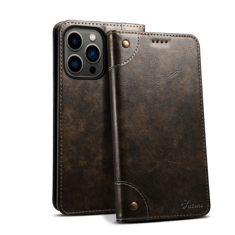 For iPhone 15 Pro Max Suteni Baroque Calf Texture Buckle Wallet Leather Phone Case(Black) - HoMEdemic™ 
