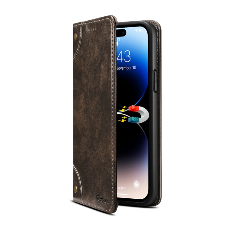 For iPhone 15 Pro Max Suteni Baroque Calf Texture Buckle Wallet Leather Phone Case(Black) - HoMEdemic™ 
