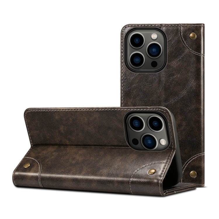 For iPhone 15 Pro Max Suteni Baroque Calf Texture Buckle Wallet Leather Phone Case(Black) - HoMEdemic™ 