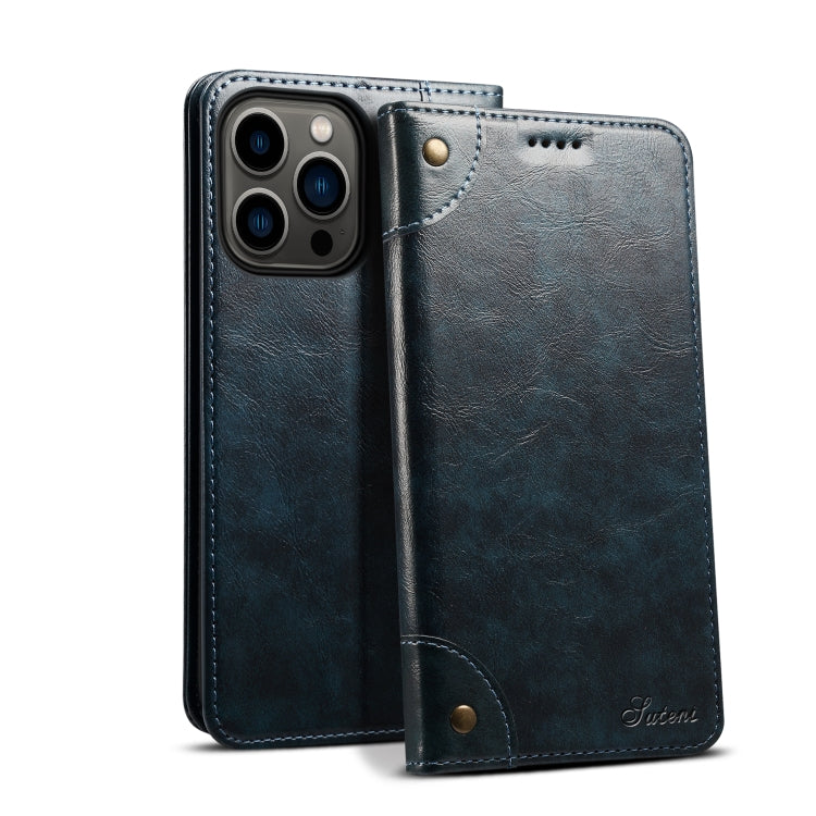 For iPhone 15 Pro Max Suteni Baroque Calf Texture Buckle Wallet Leather Phone Case(Blue) - HoMEdemic™ 