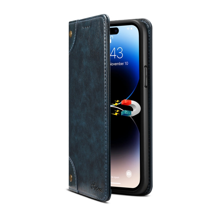 For iPhone 15 Pro Max Suteni Baroque Calf Texture Buckle Wallet Leather Phone Case(Blue) - HoMEdemic™ 