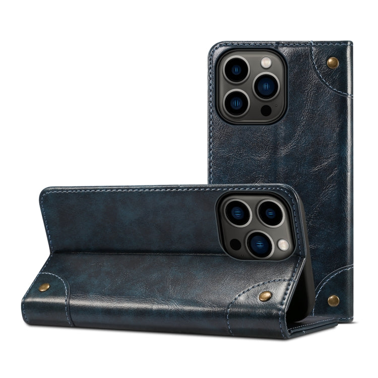 For iPhone 15 Pro Max Suteni Baroque Calf Texture Buckle Wallet Leather Phone Case(Blue) - HoMEdemic™ 