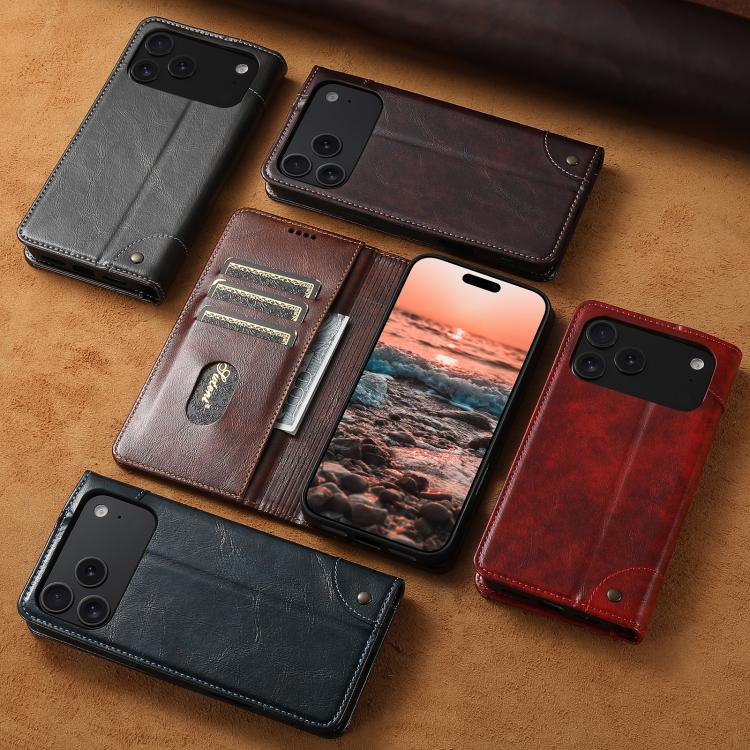 For iPhone 15 Pro Max Suteni Baroque Calf Texture Buckle Wallet Leather Phone Case(Blue) - HoMEdemic™ 