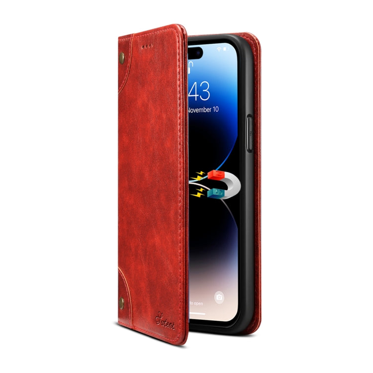 For iPhone 15 Pro Max Suteni Baroque Calf Texture Buckle Wallet Leather Phone Case(Red) - HoMEdemic™ 