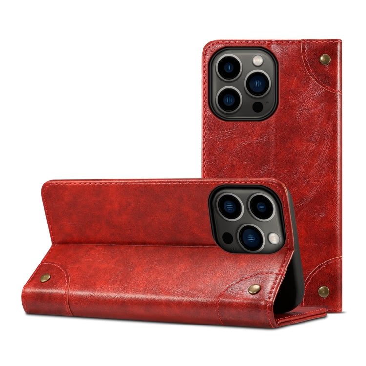 For iPhone 15 Pro Max Suteni Baroque Calf Texture Buckle Wallet Leather Phone Case(Red) - HoMEdemic™ 