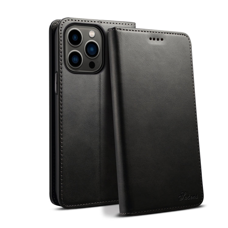 For iPhone 15 Pro Max Suteni Calf Texture Horizontal Flip Leather Phone Case(Black) - HoMEdemic™ 