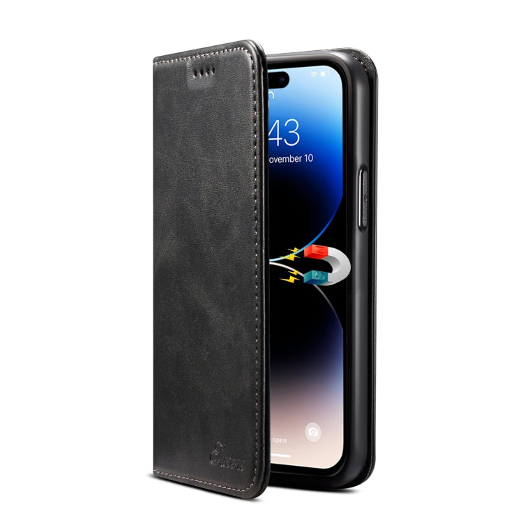 For iPhone 15 Pro Max Suteni Calf Texture Horizontal Flip Leather Phone Case(Black) - HoMEdemic™ 